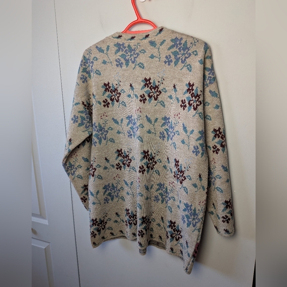 GRACE Vintage 90' Women Crewneck 3/4 Sleeves Roses Floral Pattern Loose Fit - Picture 7 of 11